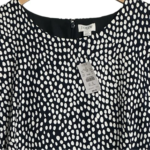J. Crew NWT Navy White Oncilla Print Cotton Basketweave Sleeveless Sheath Dress - Picture 9 of 12